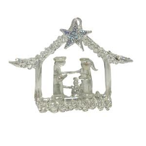 Spun Blown Glass Nativity Scene Christmas Ornament Clear 3 inch